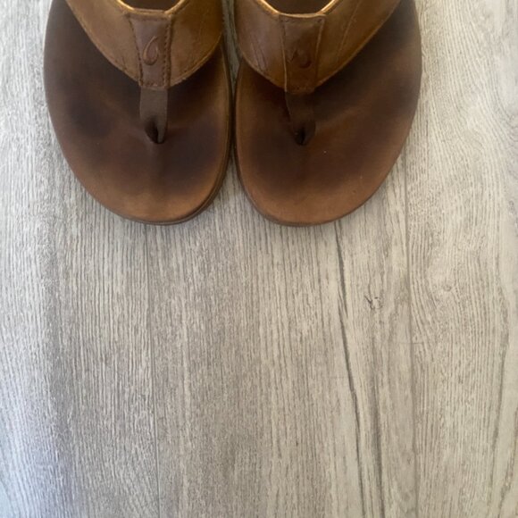 OluKai Pikoi Sz. 8 Men's Brown Leather Sandals Flip Flops - Picture 3 of 7